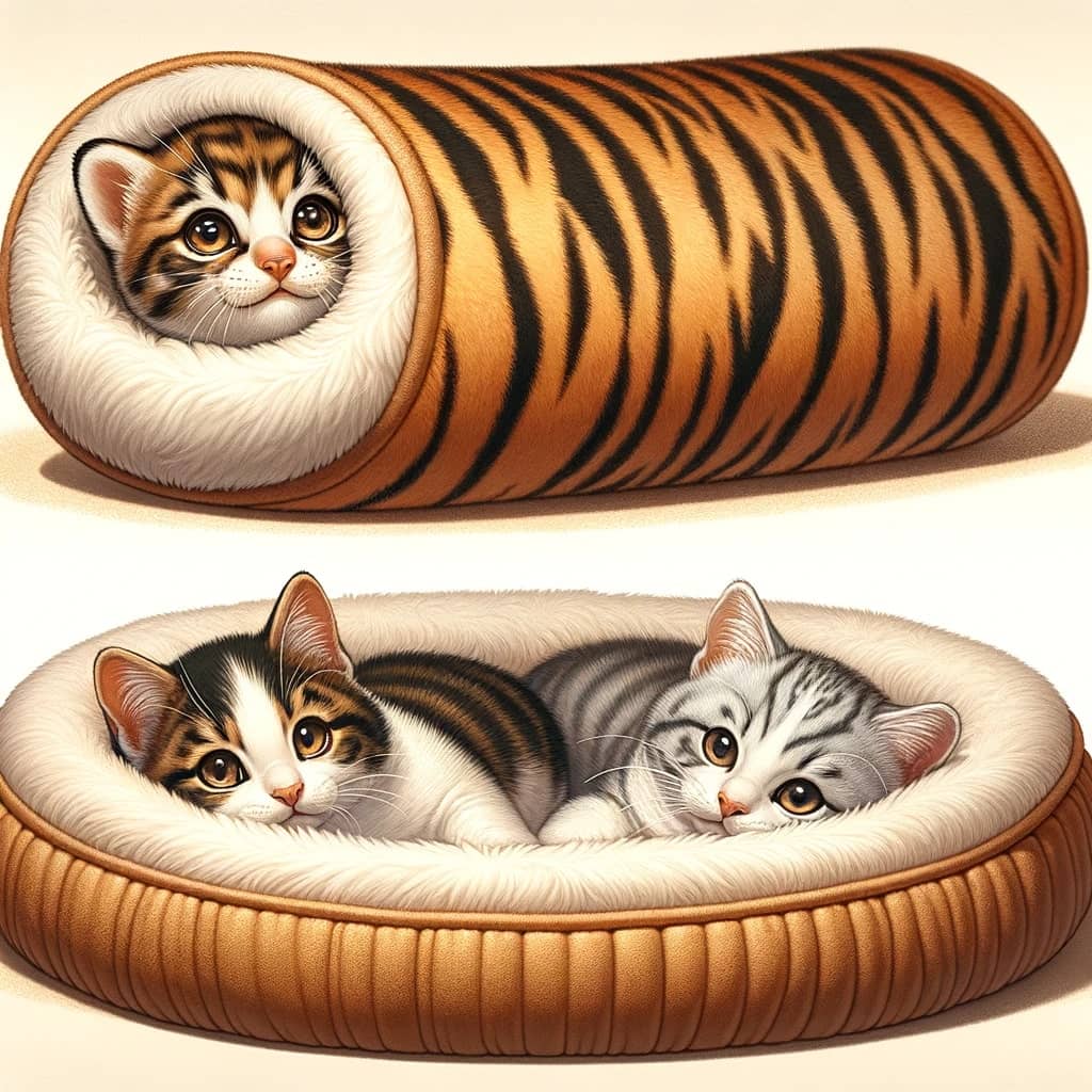 adorable kitten peeking out from inside a plush tube